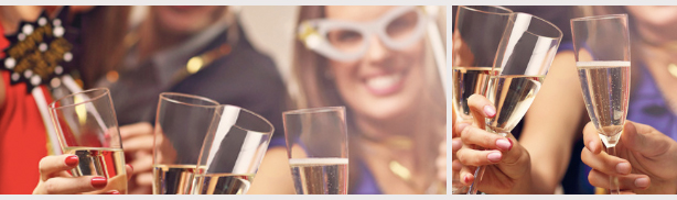 Friends toasting holidays end of the year fill tables restaurant