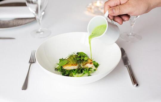 Plat à la sauce verte