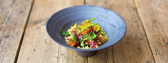 salad in grey plate